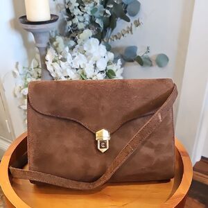 CASA LOPEZ Vintage Chocolate Brown Suede Structured Shoulder Bag